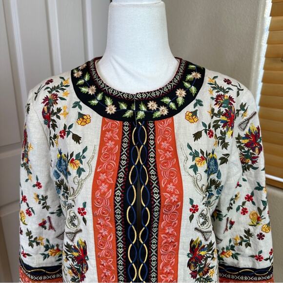 Alice + Olivia Esme Embroidered 100% Linen Cropped Jacket. Like New. - Picture 4 of 15